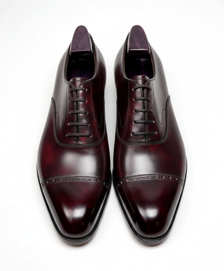 Cap-Toe Oxford – Handcrafted Burgundy Elegance