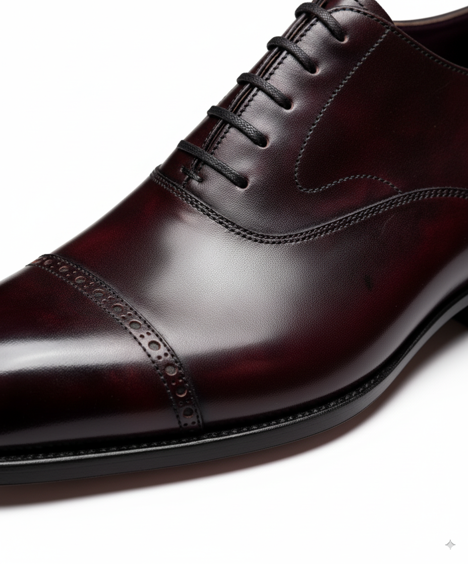 Cap-Toe Oxford – Handcrafted Burgundy Elegance