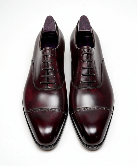 The Cap-Toe Oxford | Handcrafted Burgundy Elegance