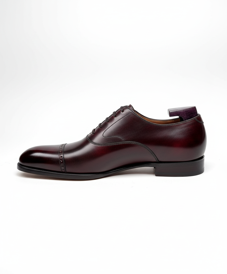 The Cap-Toe Oxford | Handcrafted Burgundy Elegance