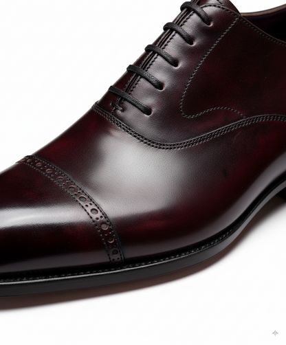 The Cap-Toe Oxford | Handcrafted Burgundy Elegance