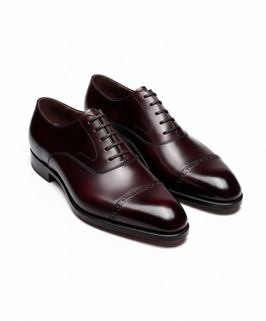 The Cap-Toe Oxford | Handcrafted Burgundy Elegance