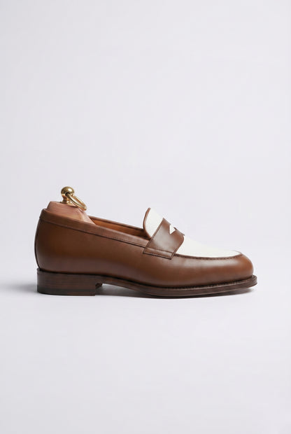 The Venice Two-Tone Penny Loafers in Chestnut Brown & Cream