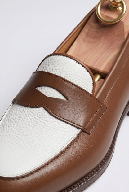 The Venice Two-Tone Penny Loafers in Chestnut Brown & Cream