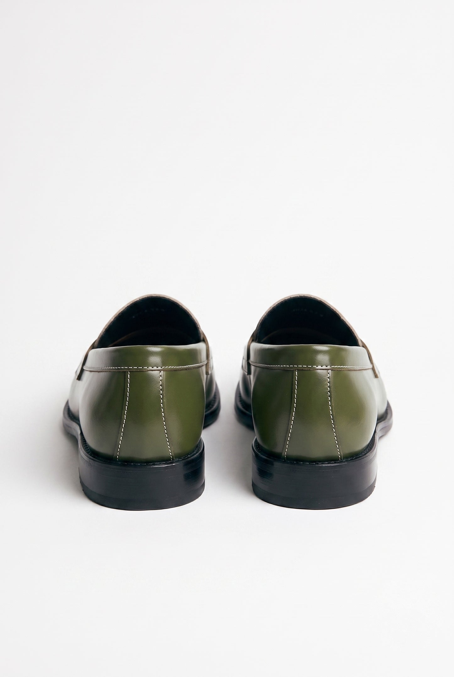 The Venice Two-Tone Penny Loafers in Olive Green & Alabaster