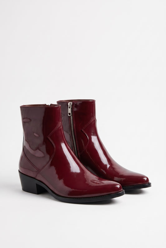 Aurelio Unisex Patent Leather Zip Ankle Boot Oxblood High-Gloss