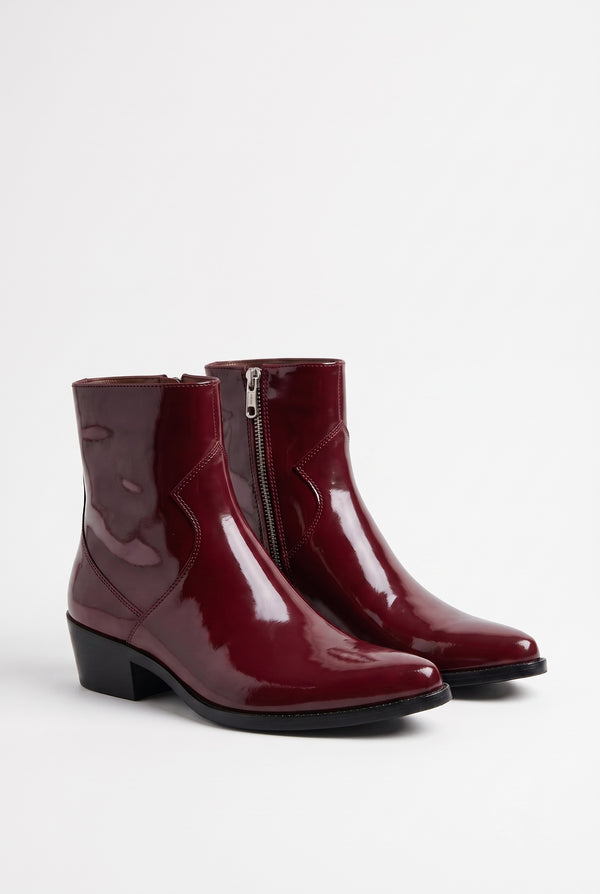 Aurelio Unisex Patent Leather Zip Ankle Boot Oxblood High-Gloss