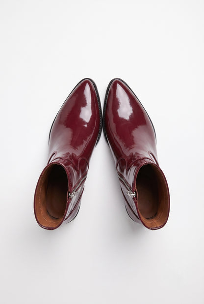 Aurelio Unisex Patent Leather Zip Ankle Boot Oxblood High-Gloss