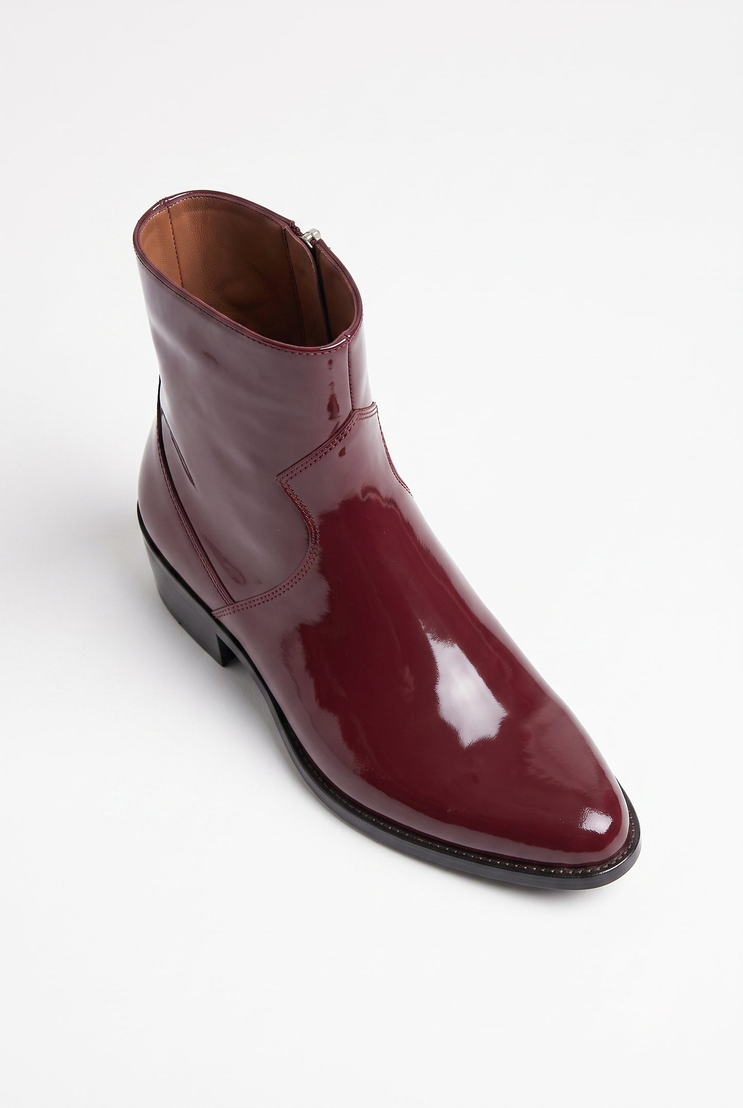 Aurelio Unisex Patent Leather Zip Ankle Boot Oxblood High-Gloss