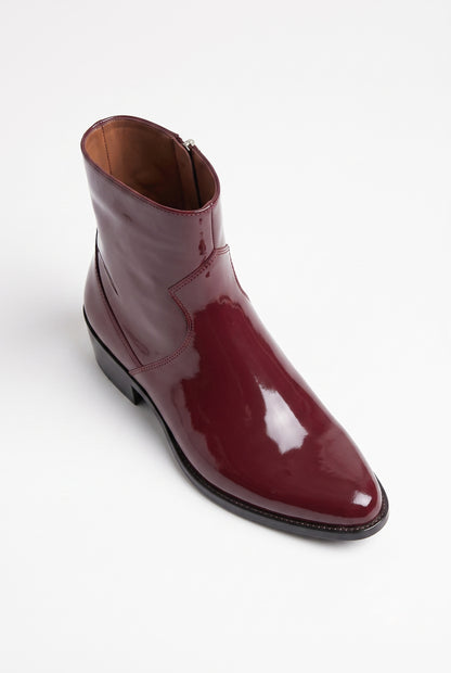 Aurelio Unisex Patent Leather Zip Ankle Boot Oxblood High-Gloss