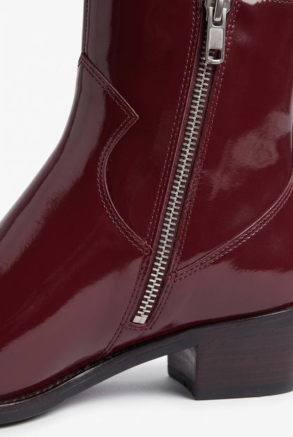 Aurelio Unisex Patent Leather Zip Ankle Boot Oxblood High-Gloss