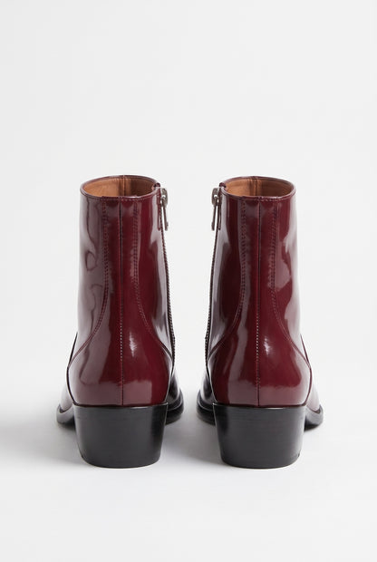 Aurelio Unisex Patent Leather Zip Ankle Boot Oxblood High-Gloss