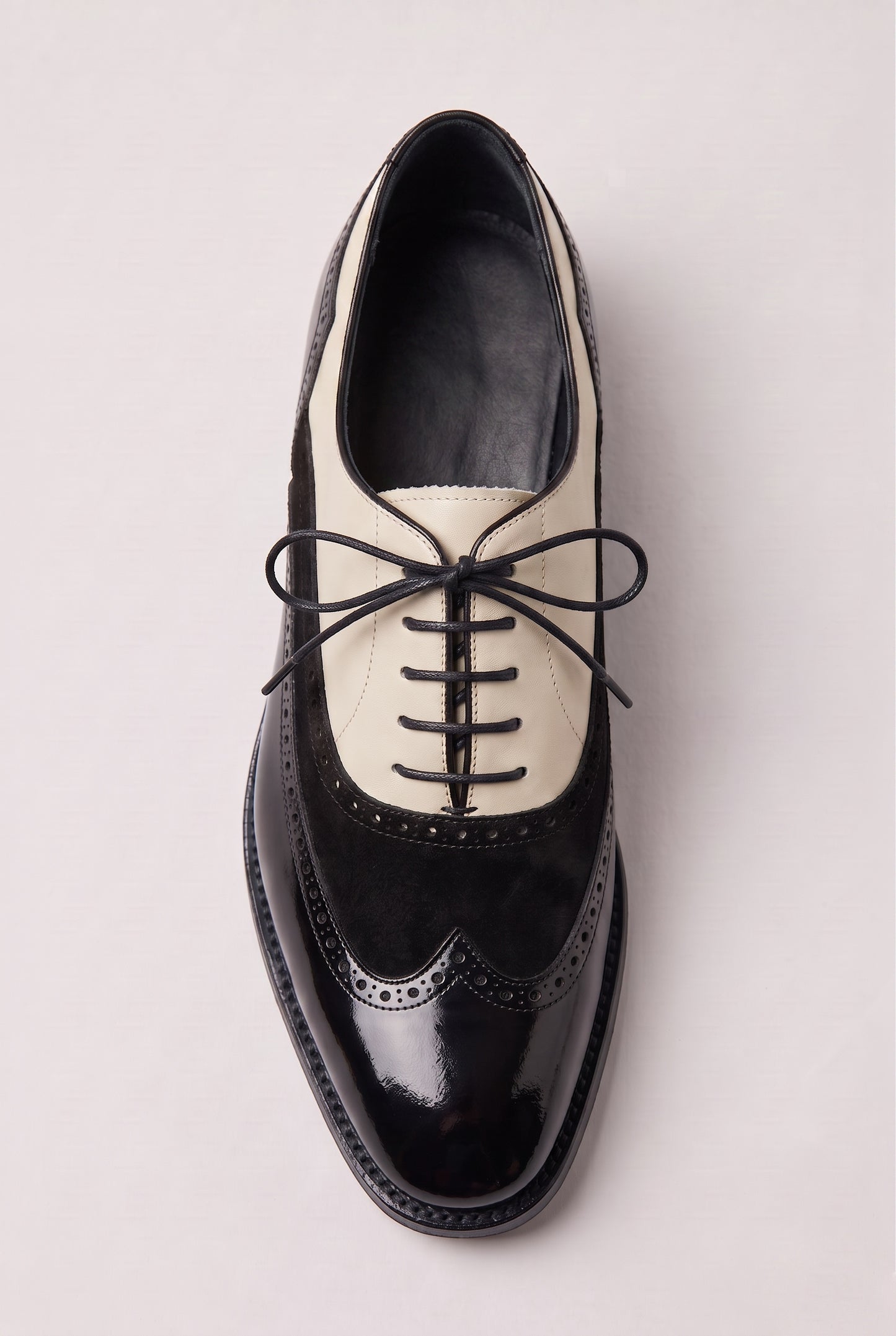 Aurelio Men's Leather and Suede Black and Cream Wingtip Spectator Oxford