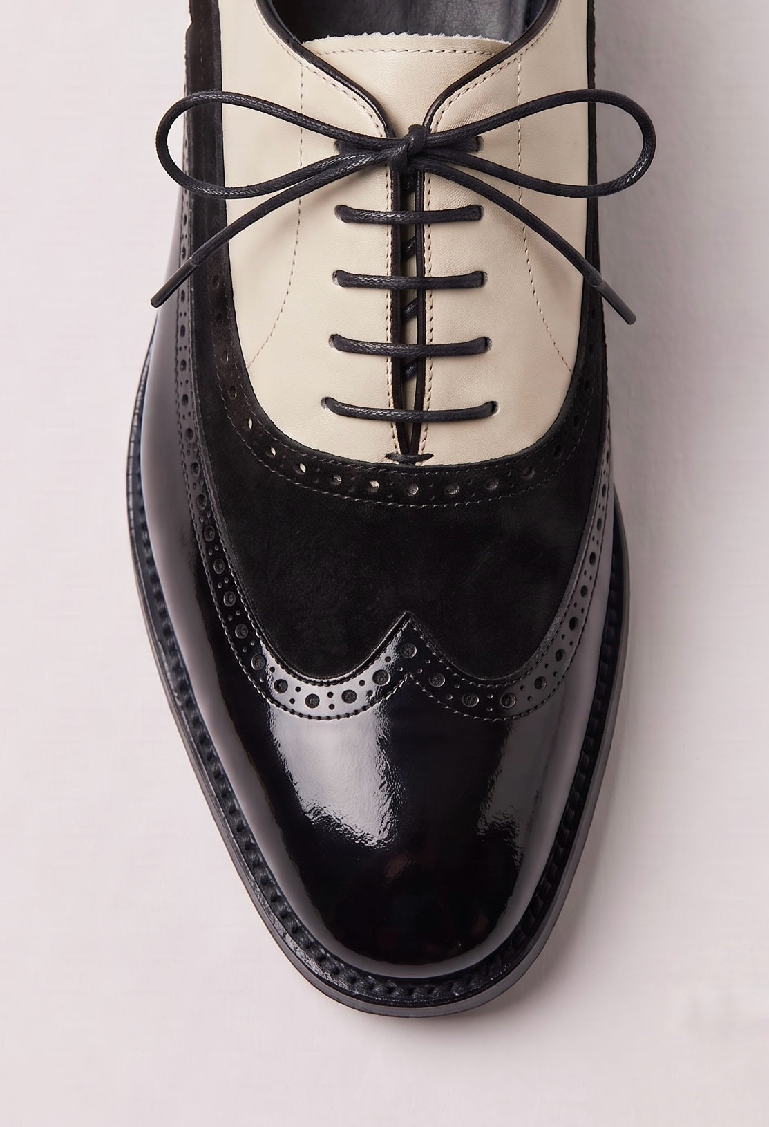 Aurelio Men's Leather and Suede Black and Cream Wingtip Spectator Oxford