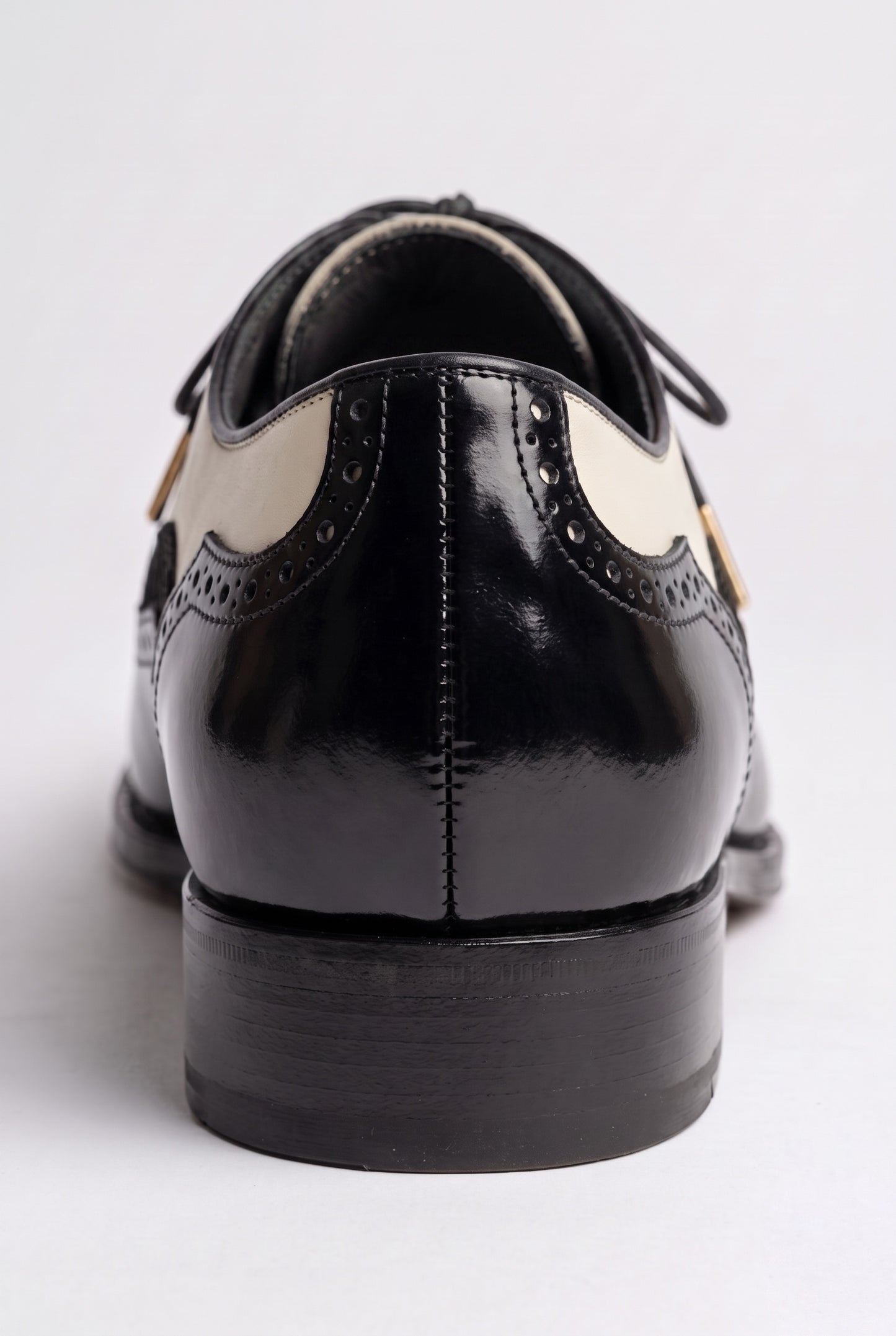 Aurelio Men's Leather and Suede Black and Cream Wingtip Spectator Oxford