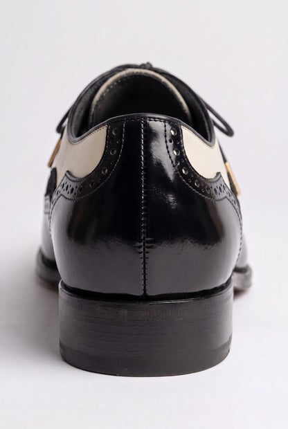 Aurelio Men's Leather and Suede Black and Cream Wingtip Spectator Oxford